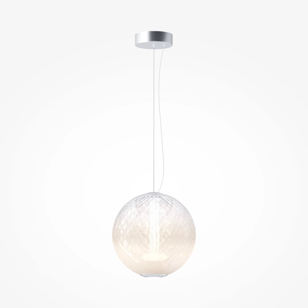 Pendul din Metal Argintiu Chrome si Sticla Alb H335xD30cm Bruma