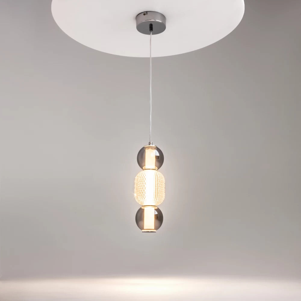 Pendul din Metal Argintiu Chrome si Sticla Multicolor H339xD12cm Drop