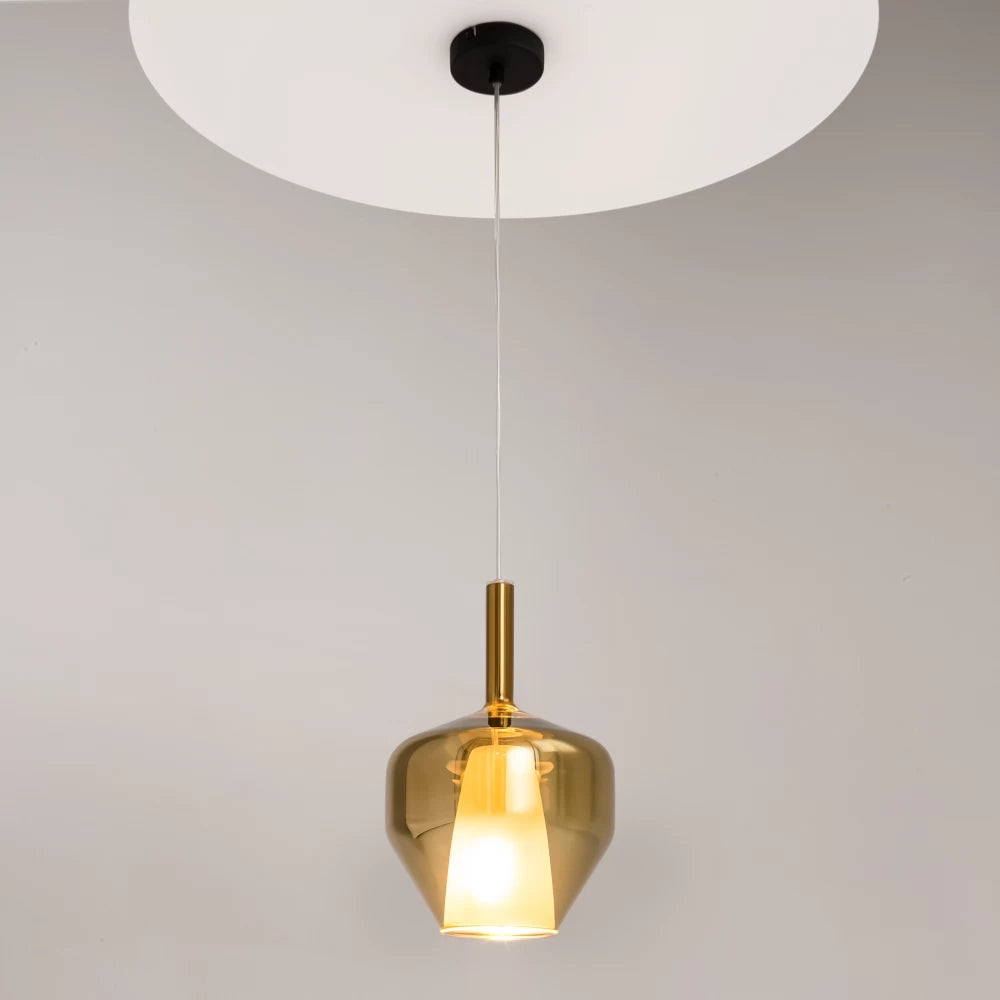 Pendul din Metal Negru si Sticla Auriu H334xD20cm Duality