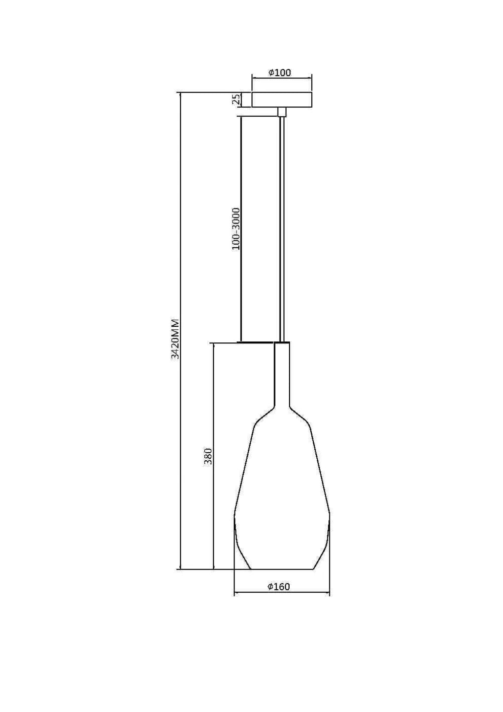 Pendul din Metal Negru si Sticla Auriu H342xD16cm Duality