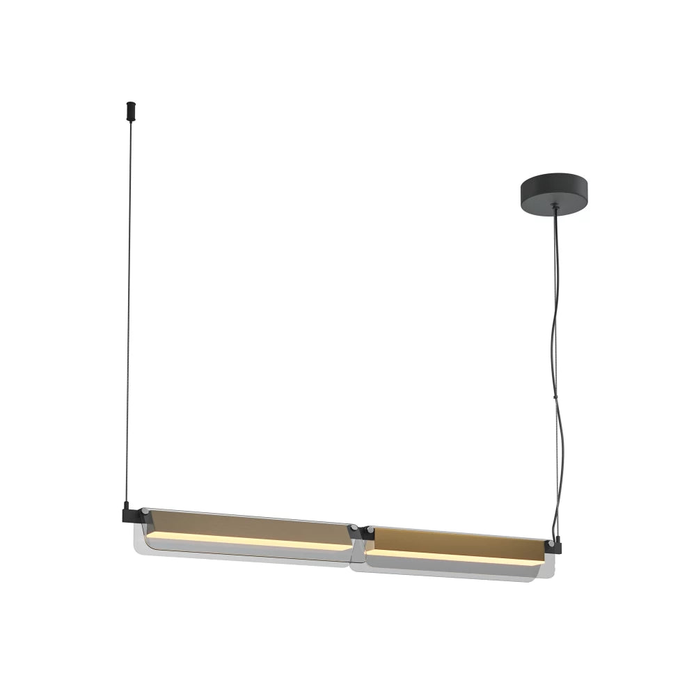 Lustra din Metal Negru/Alama si Sticla Gri H312xL93cm Flat