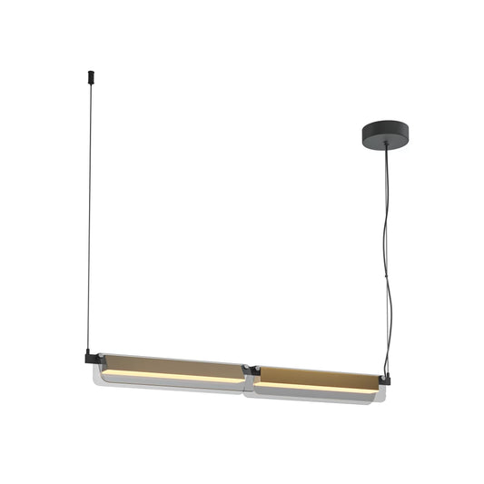 Lustra din Metal Negru/Alama si Sticla Gri H312xL93cm Flat