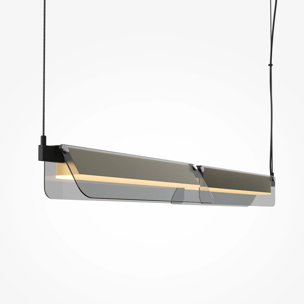 Lustra din Metal Negru/Alama si Sticla Gri H312xL93cm Flat