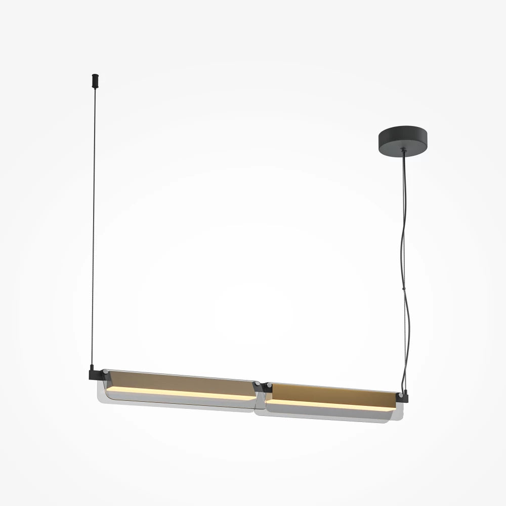 Lustra din Metal Negru/Alama si Sticla Gri H312xL93cm Flat