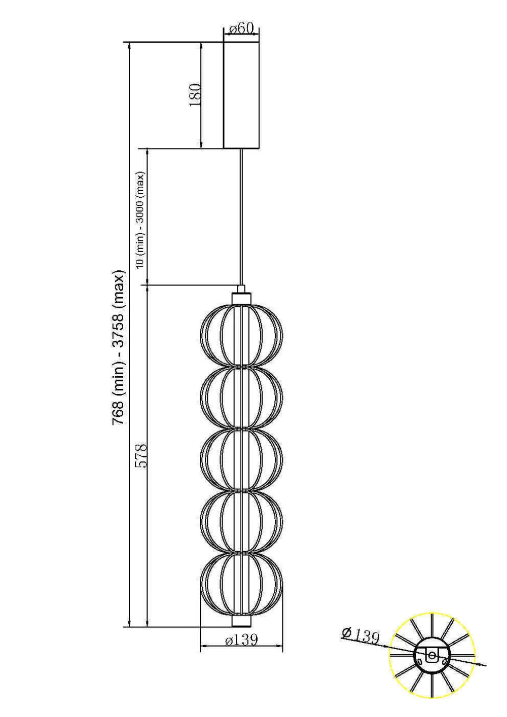 Pendul din Metal Auriu H375.8xD13.9cm Golden Cage