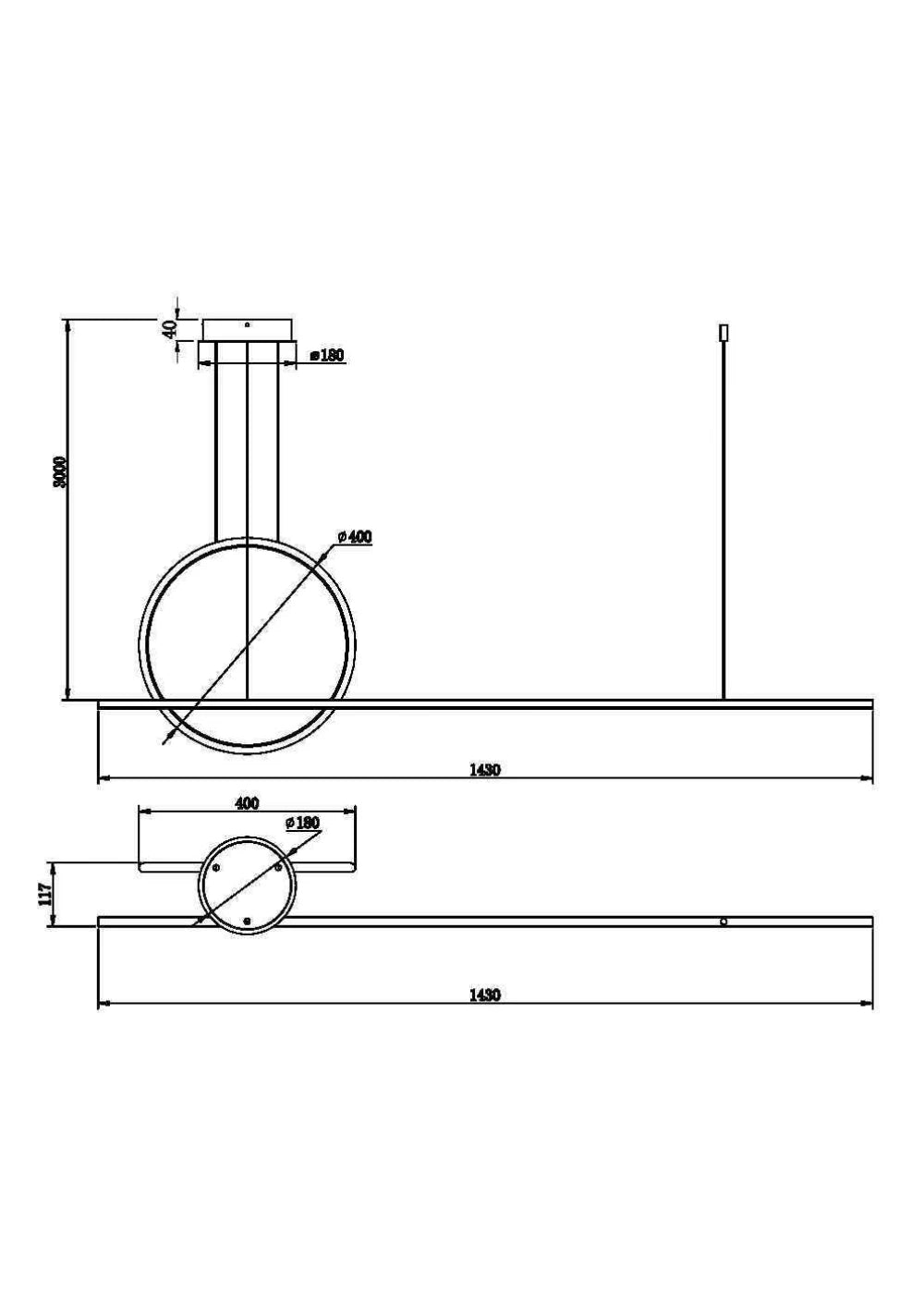 Lustra din Aluminiu Negru si Silicon Alb H300xL143cm Halo