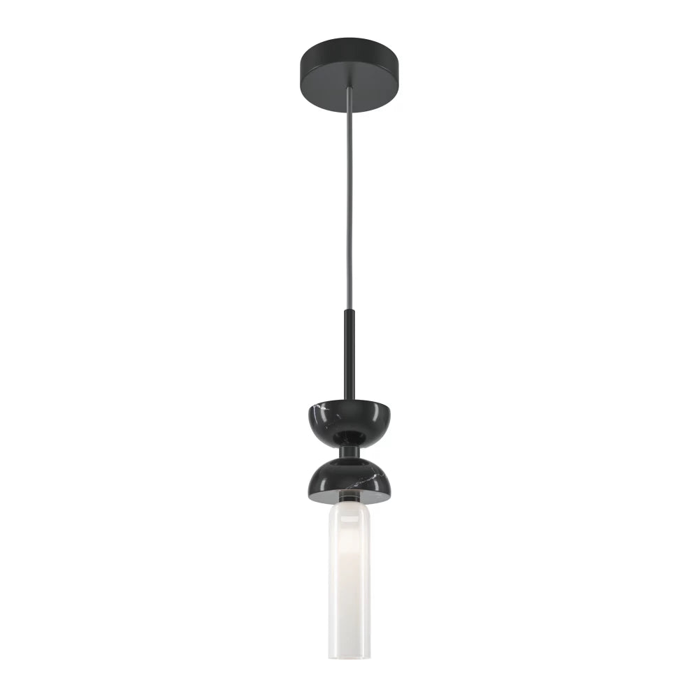 Pendul din Metal/Marmura Negru si Sticla Alb H336.5xD10cm Kyoto