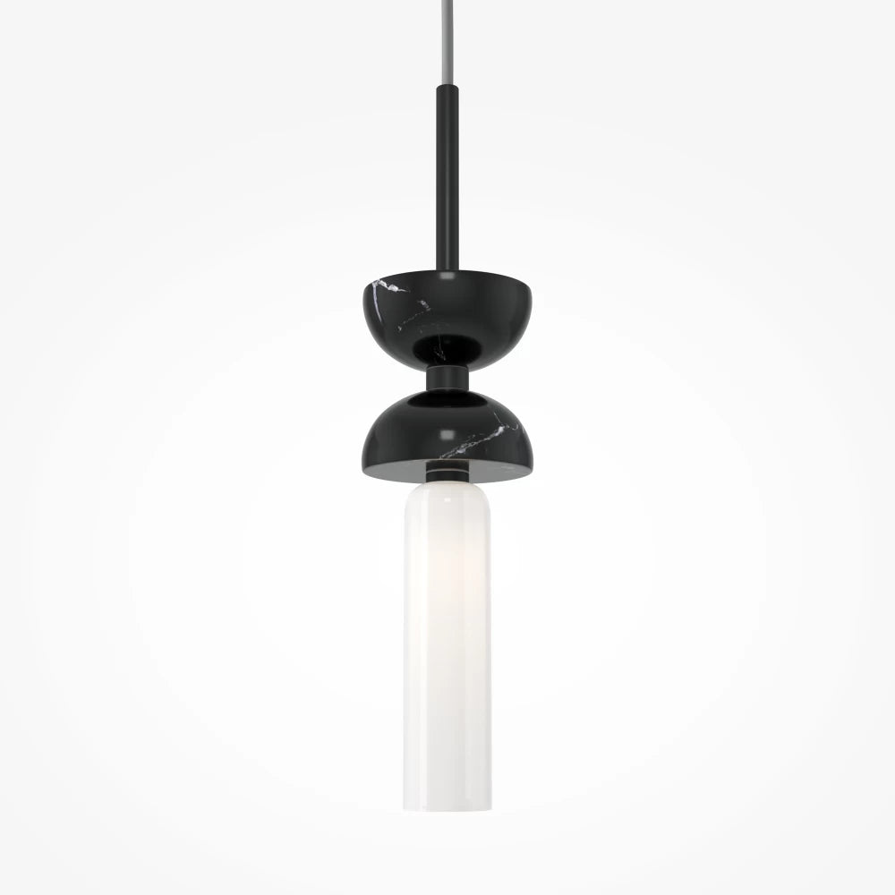 Pendul din Metal/Marmura Negru si Sticla Alb H336.5xD10cm Kyoto
