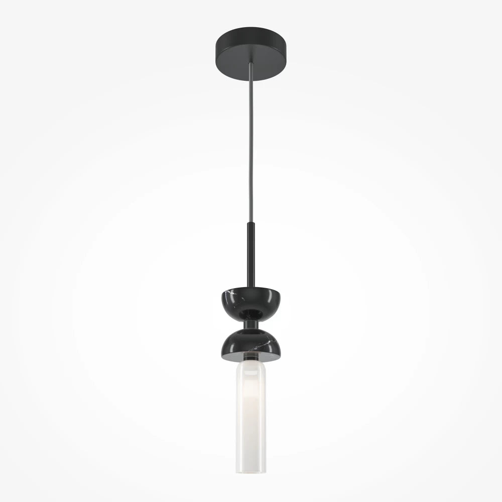 Pendul din Metal/Marmura Negru si Sticla Alb H336.5xD10cm Kyoto