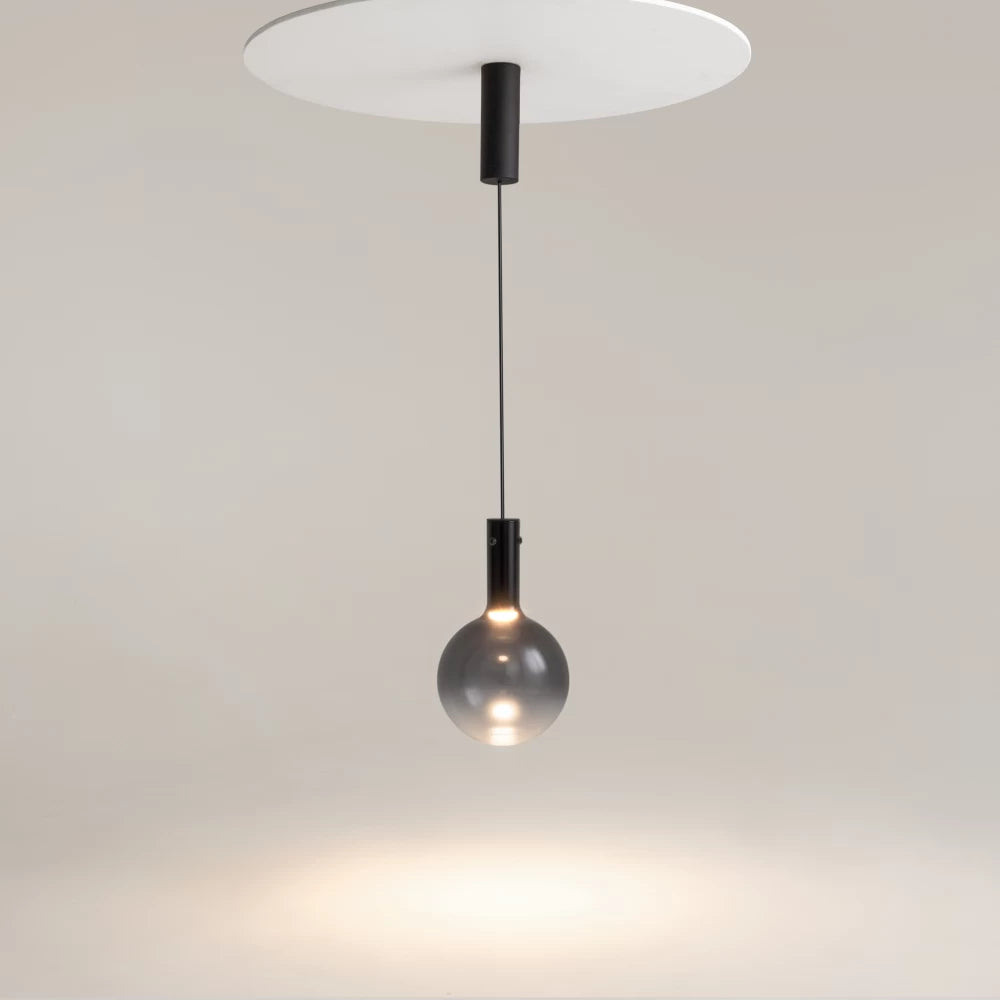 Pendul din Metal Negru si Sticla Fumuriu H350xD20cm Nebula