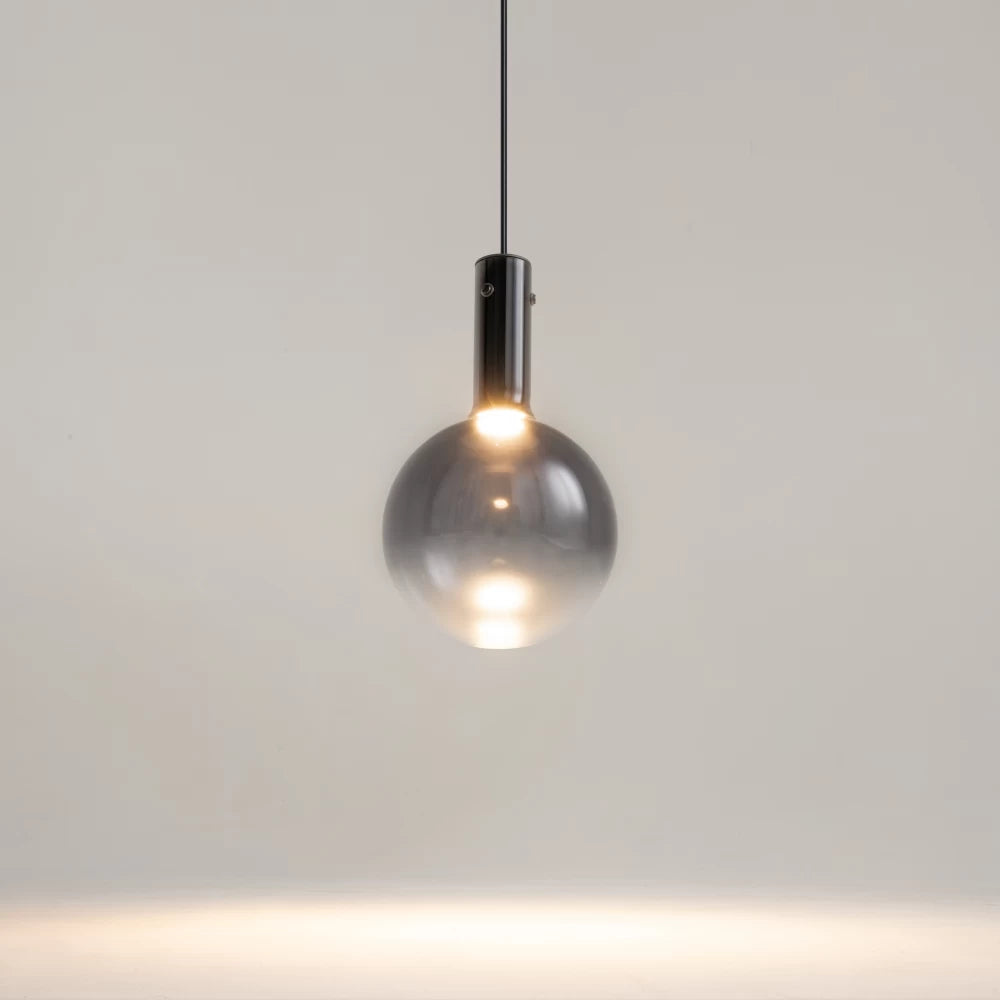 Pendul din Metal Negru si Sticla Fumuriu H350xD20cm Nebula