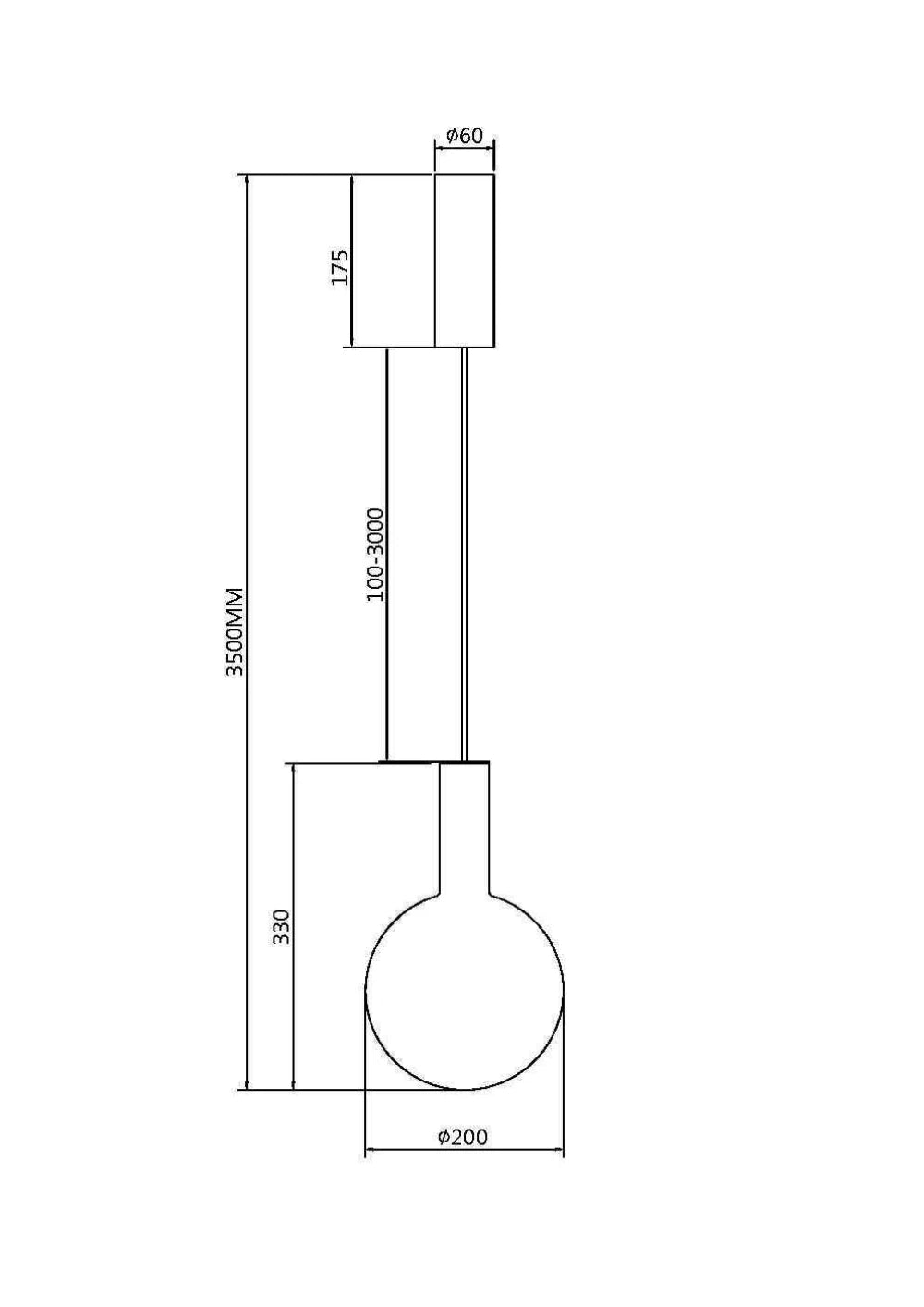 Pendul din Metal Alb si Sticla Alb H350xD20cm Nebula