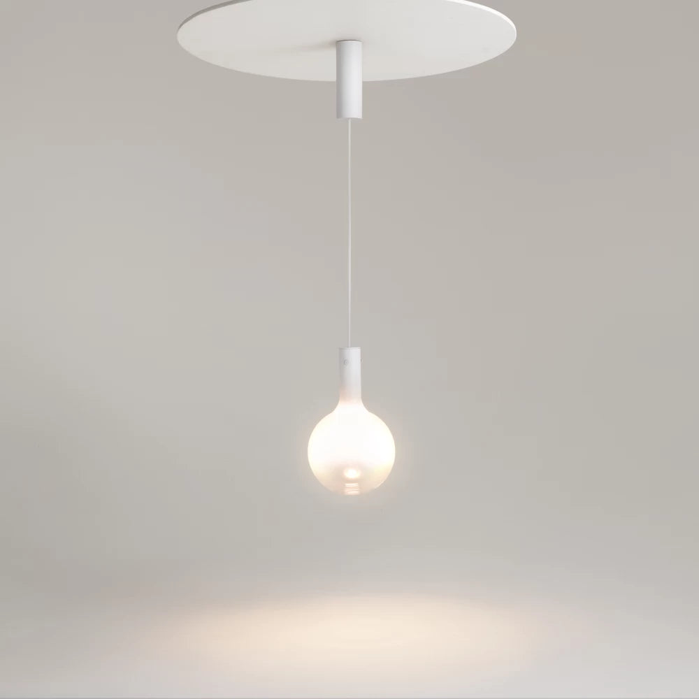 Pendul din Metal Alb si Sticla Alb H350xD20cm Nebula