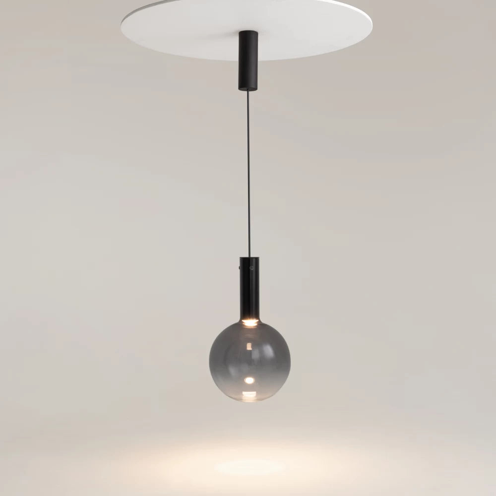 Pendul din Metal Negru si Sticla Fumuriu H360xD25cm Nebula