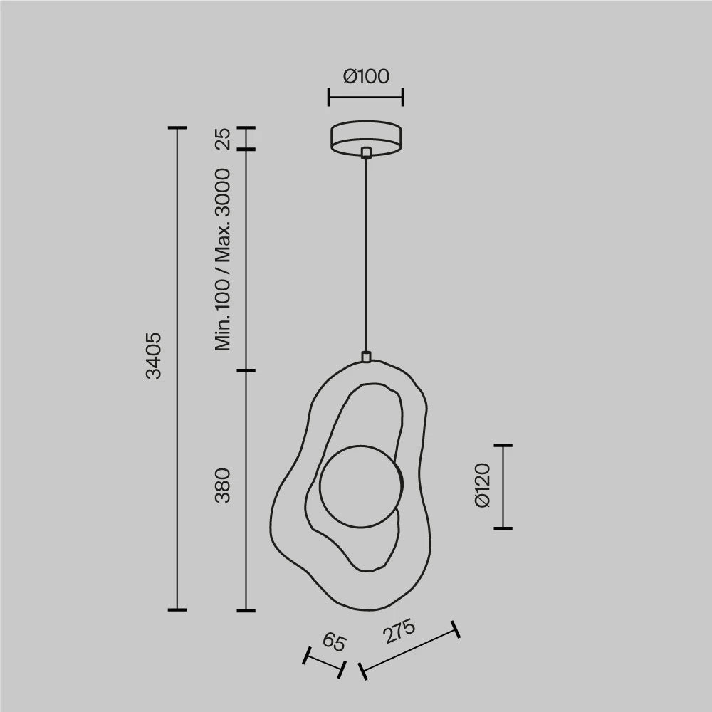 Pendul din Metal Gri si Sticla Alb H340.5xL12cm Opus