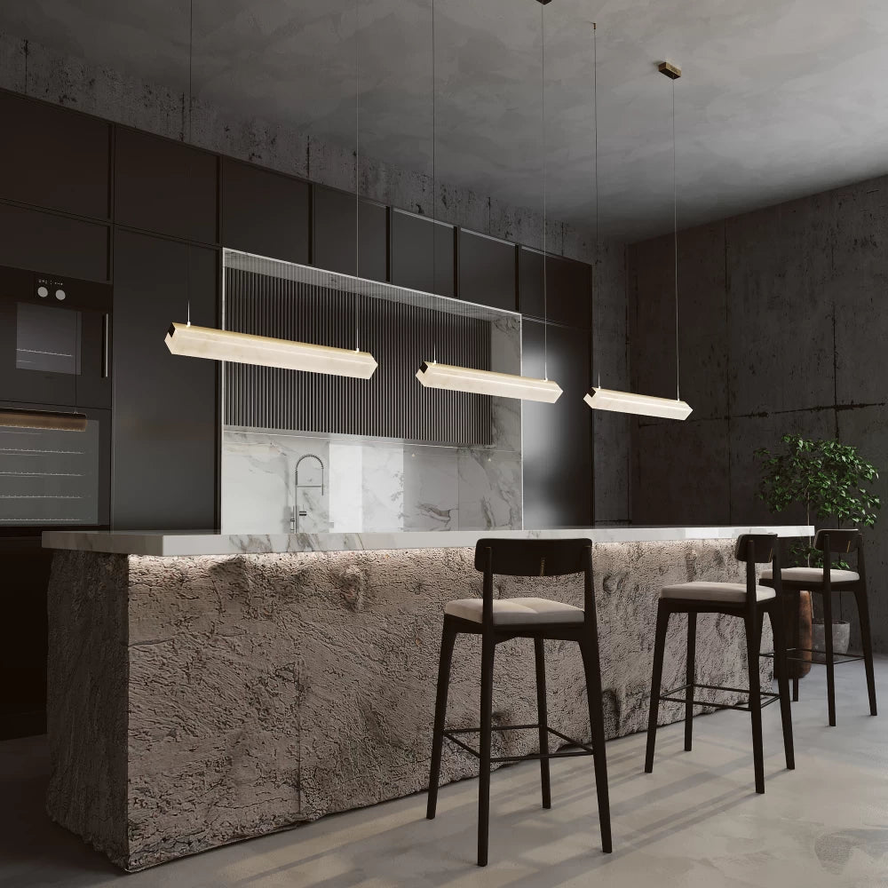 Lustra din Metal Alama si Alabastru Alb H316.2xL100cm Petra
