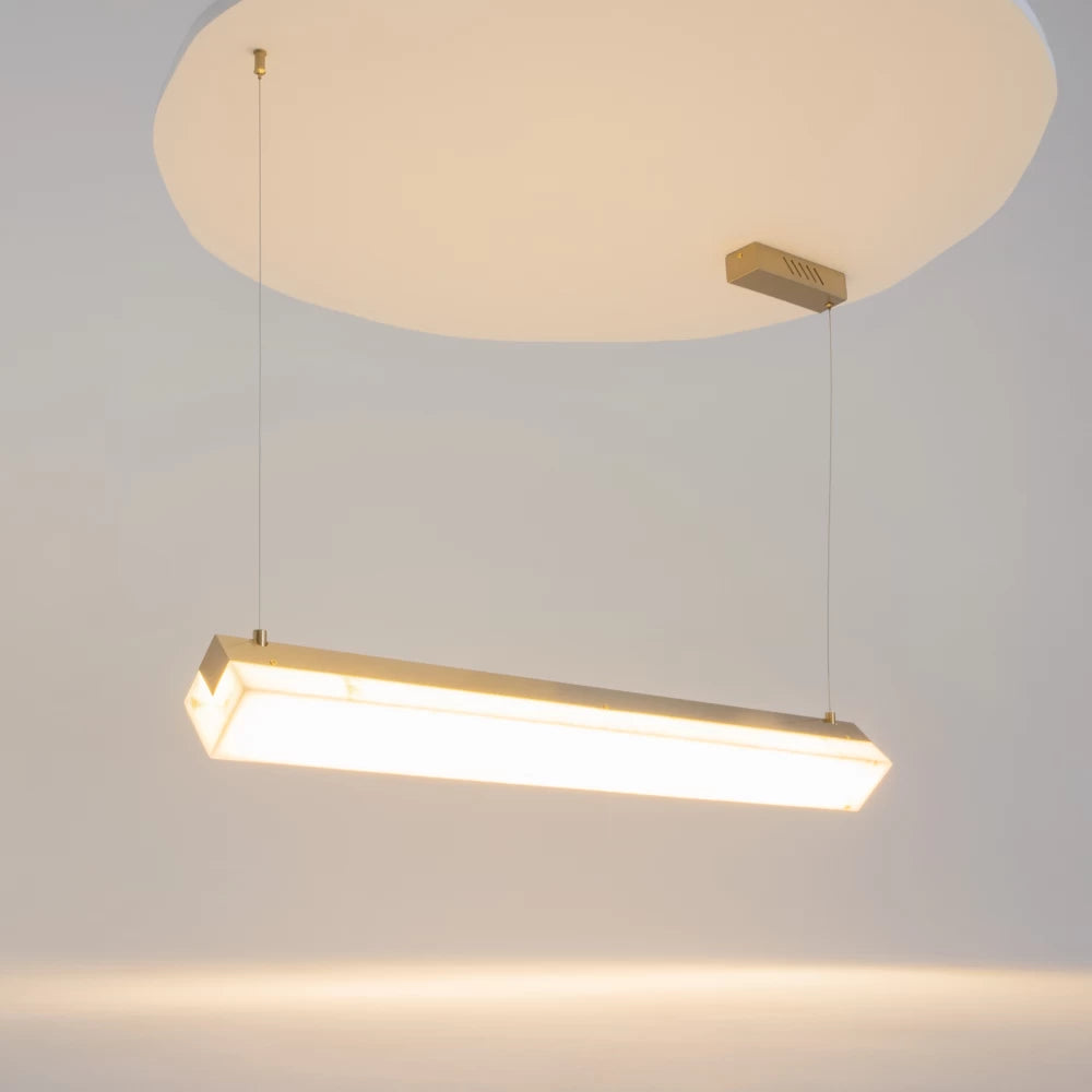 Lustra din Metal Alama si Alabastru Alb H316.2xL100cm Petra