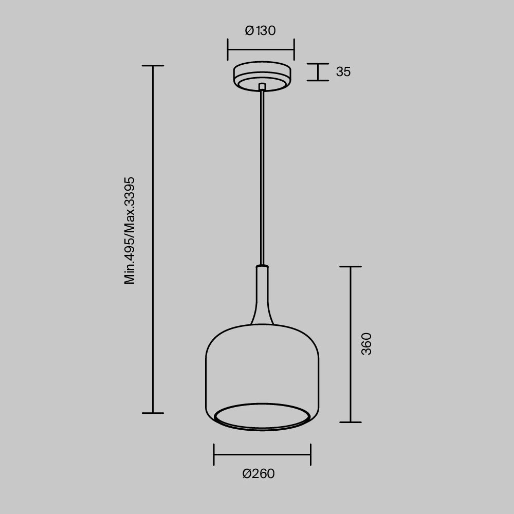 Pendul din Metal Negru si Sticla Fumuriu H339.5xD26cm Spirito