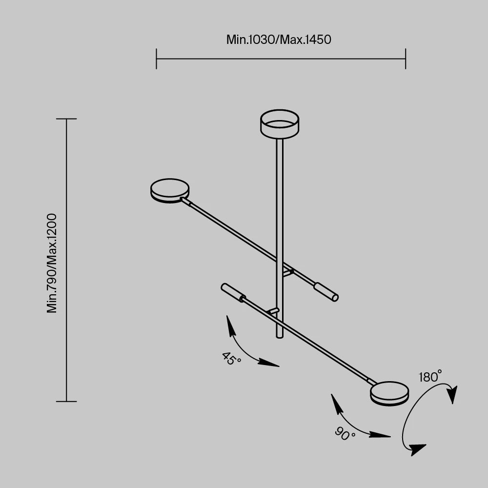 Plafoniera din Metal Negru H100.4xL122.5cm Fad