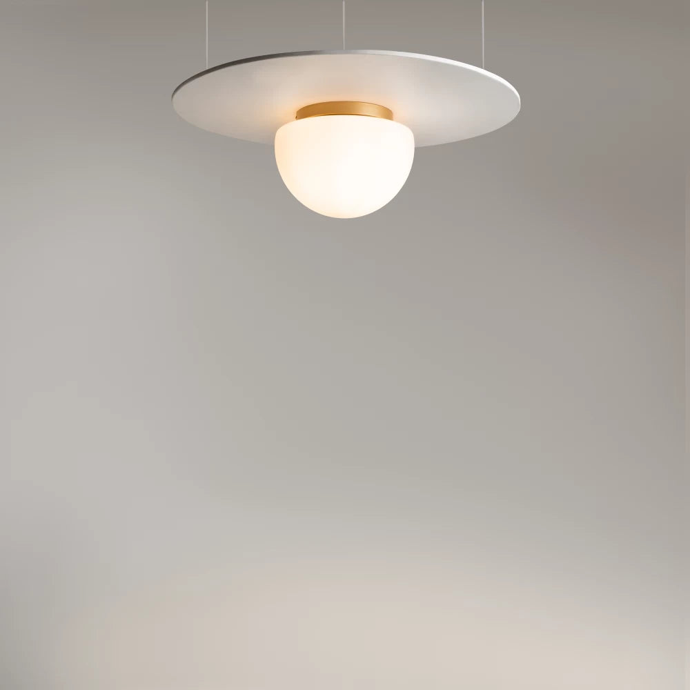 Plafoniera din Metal Auriu si Sticla Alb H22xD31.5cm Glassy