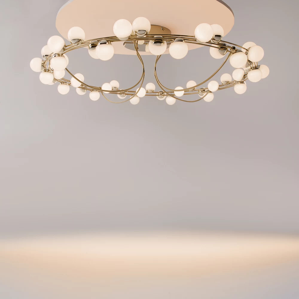 Plafoniera din Otel inoxidabil Auriu si Plastic Alb H25xD80cm Tessara