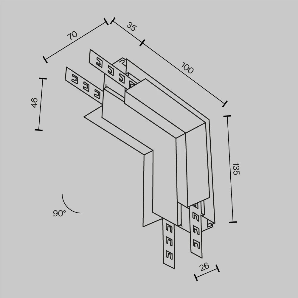 Conector L pentru sina gips-carton incastrata 12.5mm Exility din Aluminiu Alb