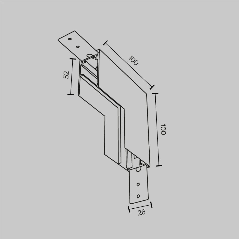 Conector L intern pentru sina aplicata Exility din Aluminiu Alb