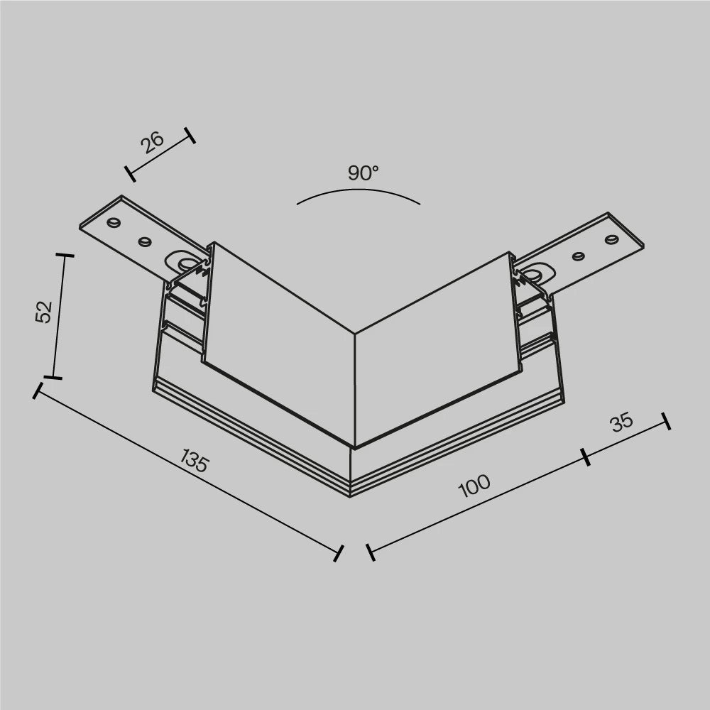 Conector L pentru sina aplicata Exility din Aluminiu Alb