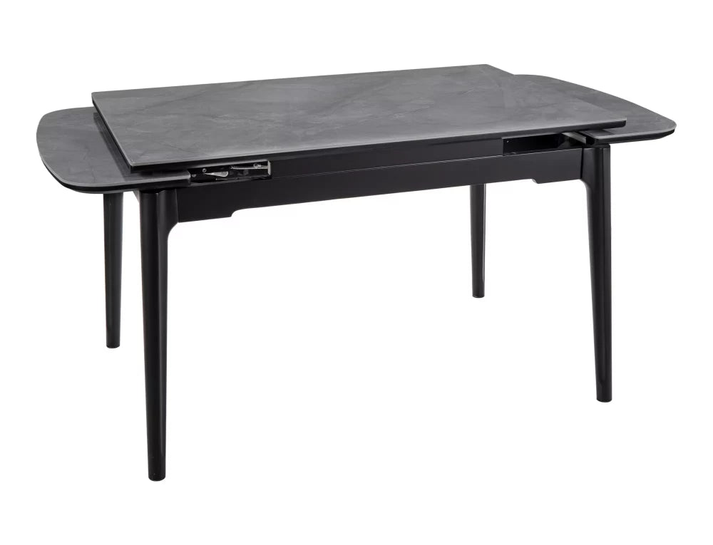 Masa extensibila cu blat din Ceramica cu efect de marmura Gri lucios cu picioare din Lemn Negru mat L120-180cm Sento