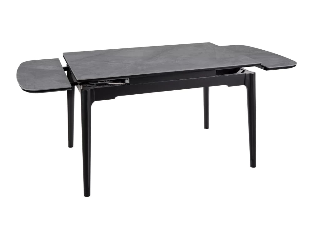Masa extensibila cu blat din Ceramica cu efect de marmura Gri lucios cu picioare din Lemn Negru mat L120-180cm Sento