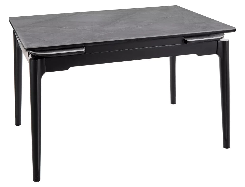 Masa extensibila cu blat din Ceramica cu efect de marmura Gri lucios cu picioare din Lemn Negru mat L120-180cm Sento
