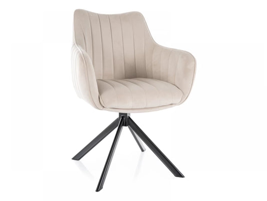 Scaun rotativ tapitat cu Catifea bluvel 30 Bej deschis cu picioare din Metal Negru H86xL61xA58cm Azalia