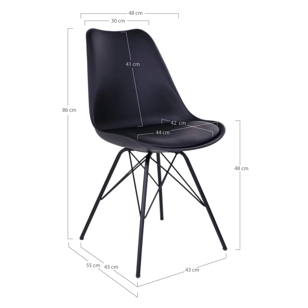 Set 2 scaune din Metal/Plastic Negru si Piele sintetica Negru H84xL48xA55cm Oslo