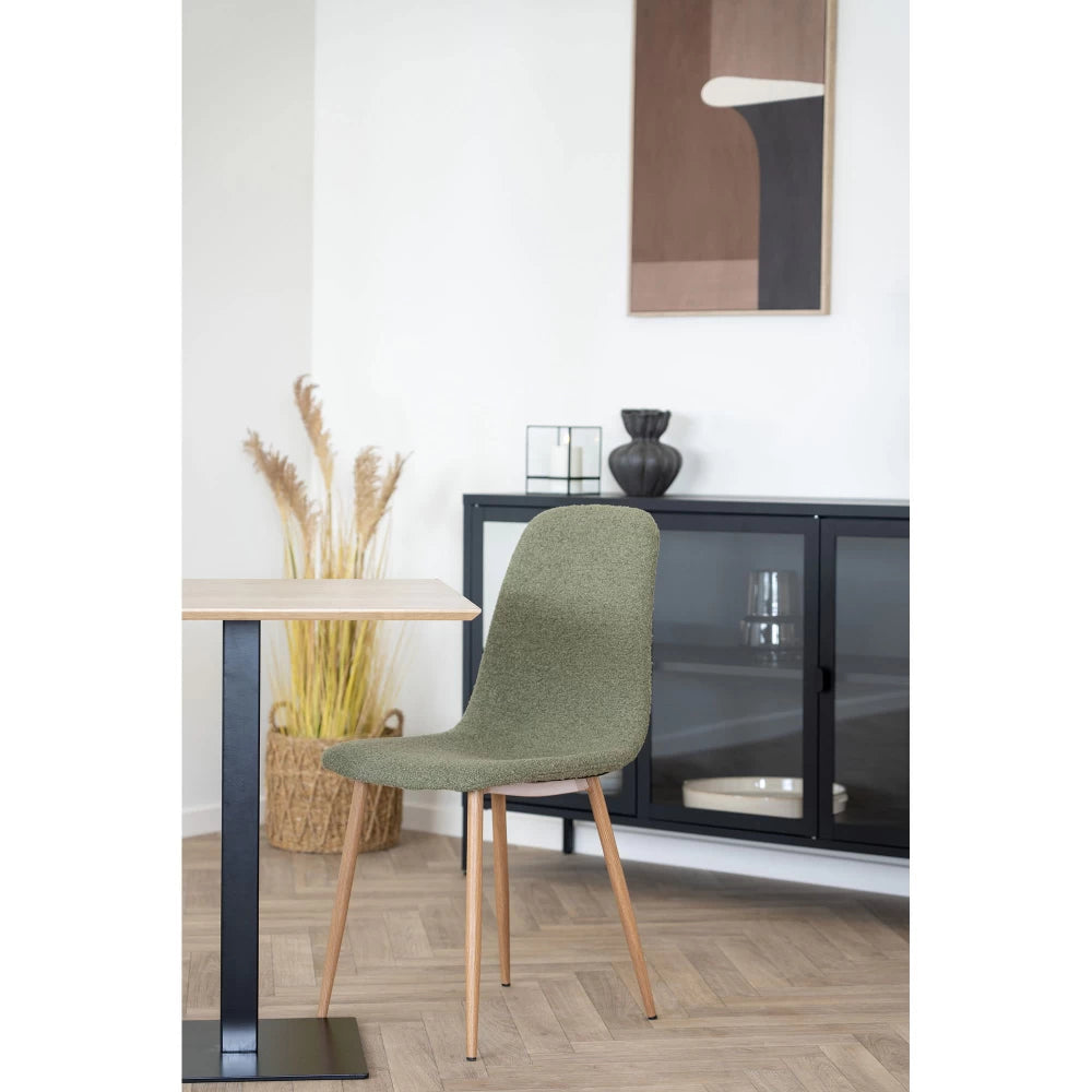 Set 2 scaune din Metal Maro cu aspect de lemn si Stofa boucle Verde H88xL44xA54cm Stockholm