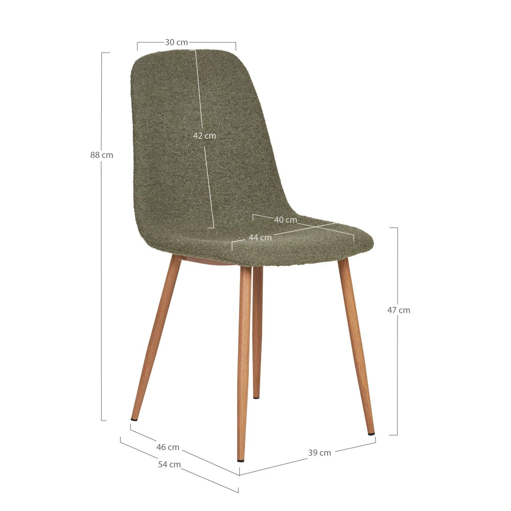 Set 2 scaune din Metal Maro cu aspect de lemn si Stofa boucle Verde H88xL44xA54cm Stockholm
