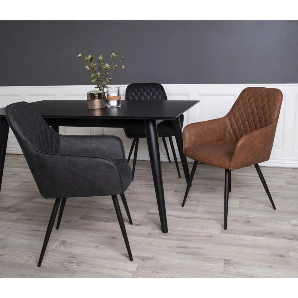 Set 2 scaune din Metal Negru si Piele sintetica Maro H87xL57xA65cm Harbo