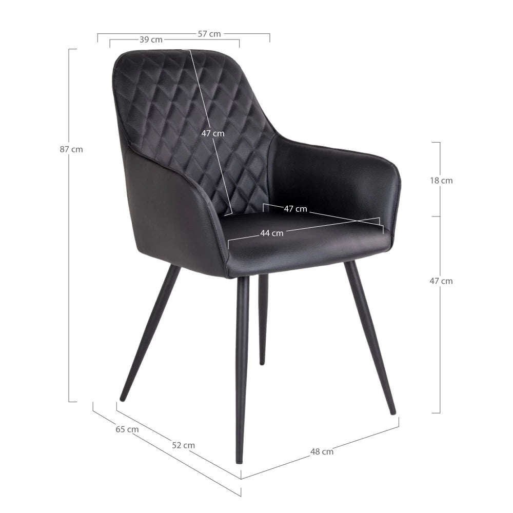 Set 2 scaune din Metal Negru si Piele sintetica Negru H87xL57xA65cm Harbo