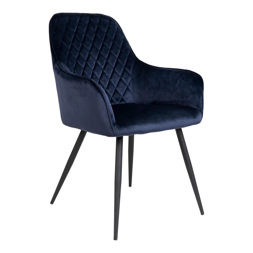 Set 2 scaune din Metal Negru si Catifea Albastru H87xL57xA65cm Harbo