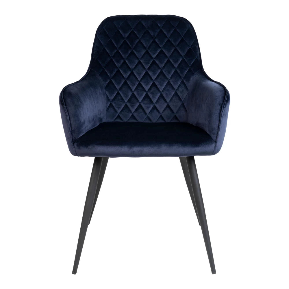 Set 2 scaune din Metal Negru si Catifea Albastru H87xL57xA65cm Harbo