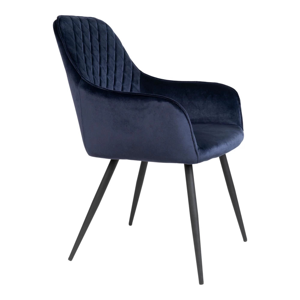 Set 2 scaune din Metal Negru si Catifea Albastru H87xL57xA65cm Harbo