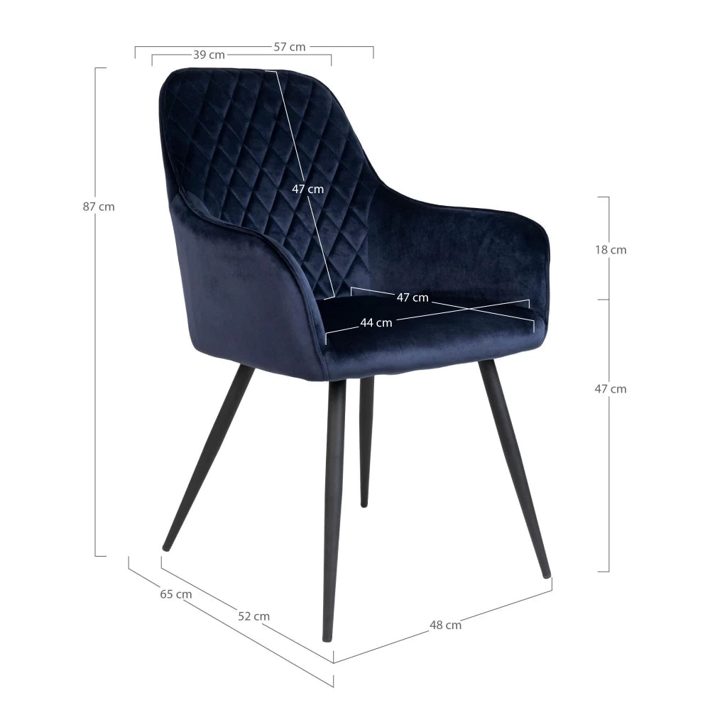 Set 2 scaune din Metal Negru si Catifea Albastru H87xL57xA65cm Harbo