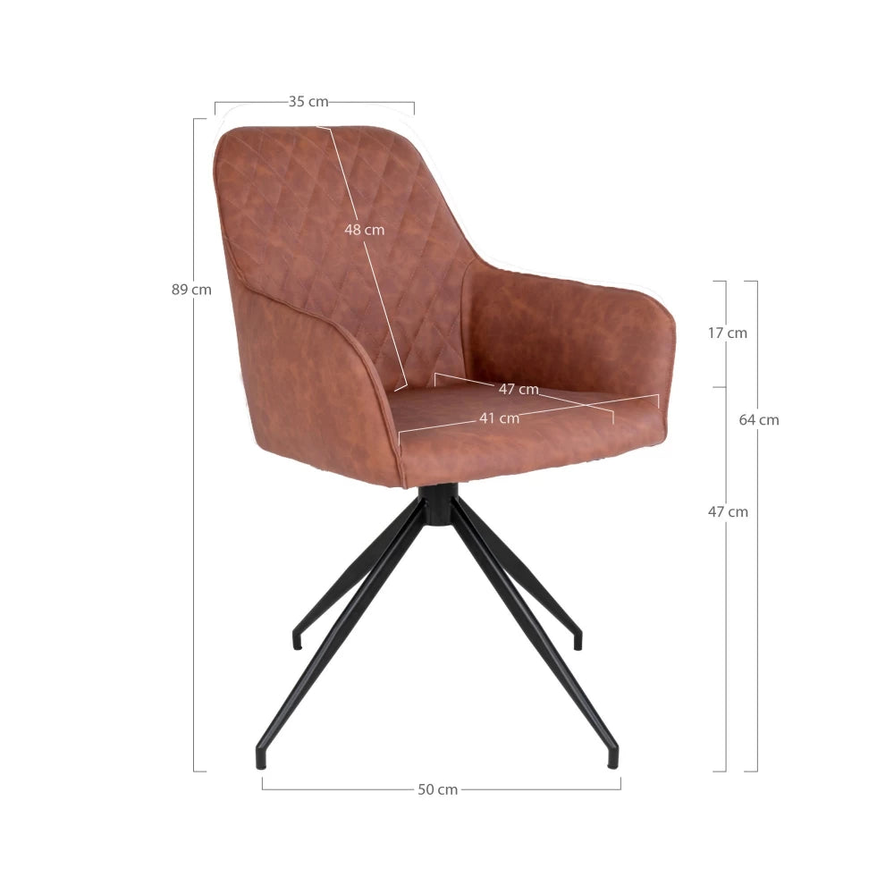 Scaun din Metal Negru si Piele sintetica Maro H89xL56xA62cm Harbo