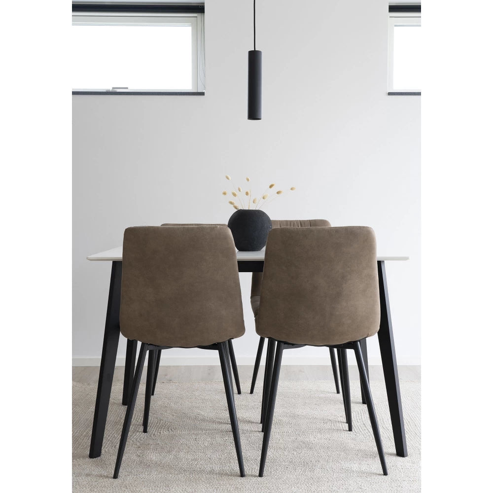 Set 2 scaune din Metal Negru si Microfibra Maro H86xL44xA55cm Middelfart