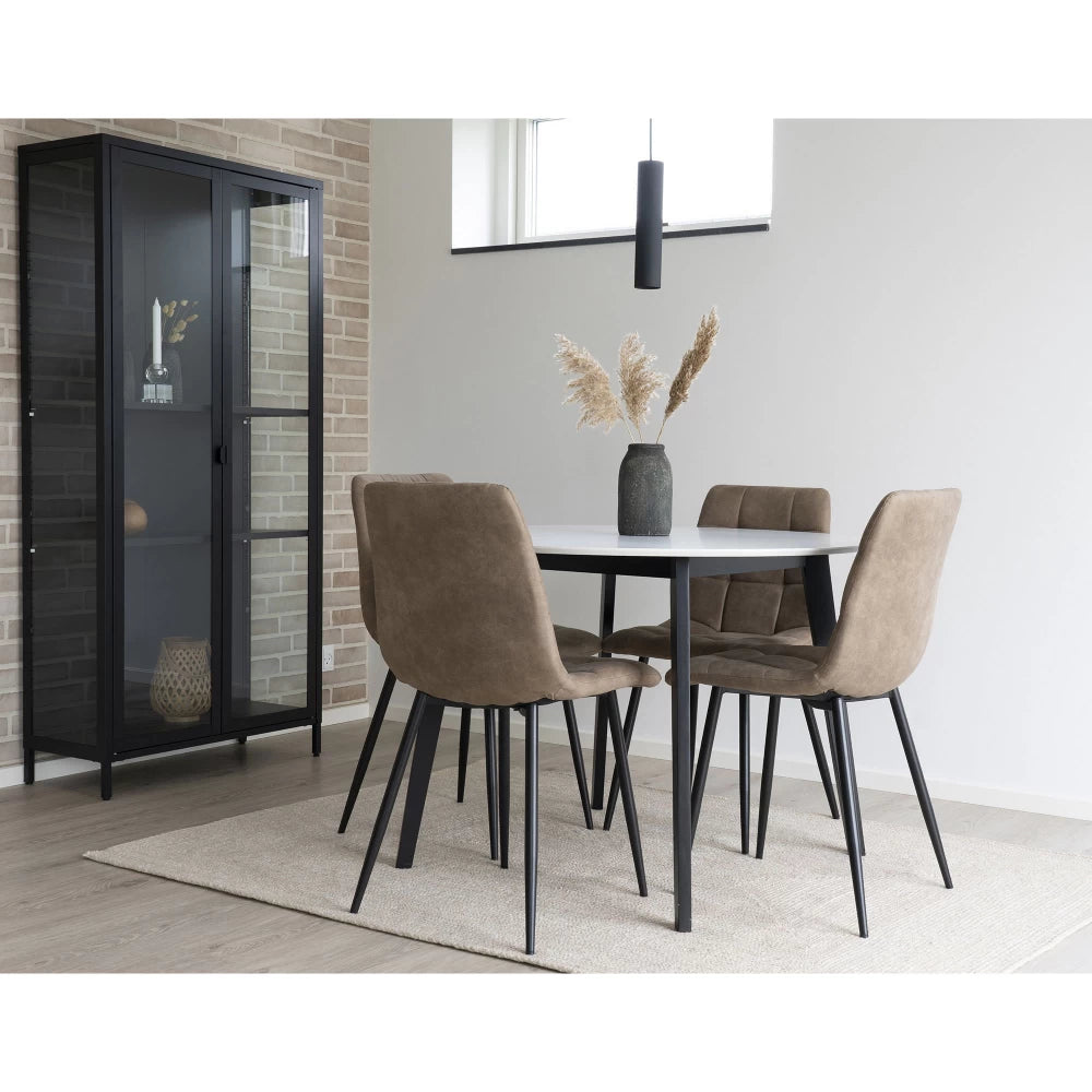 Set 2 scaune din Metal Negru si Microfibra Maro H86xL44xA55cm Middelfart