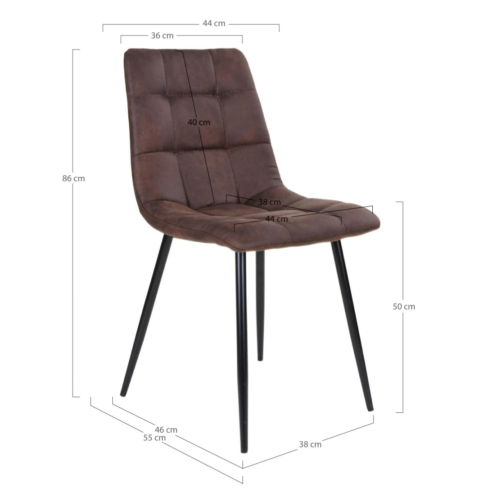 Set 2 scaune din Metal Negru si Microfibra Maro inchis H86xL44xA55cm Middelfart