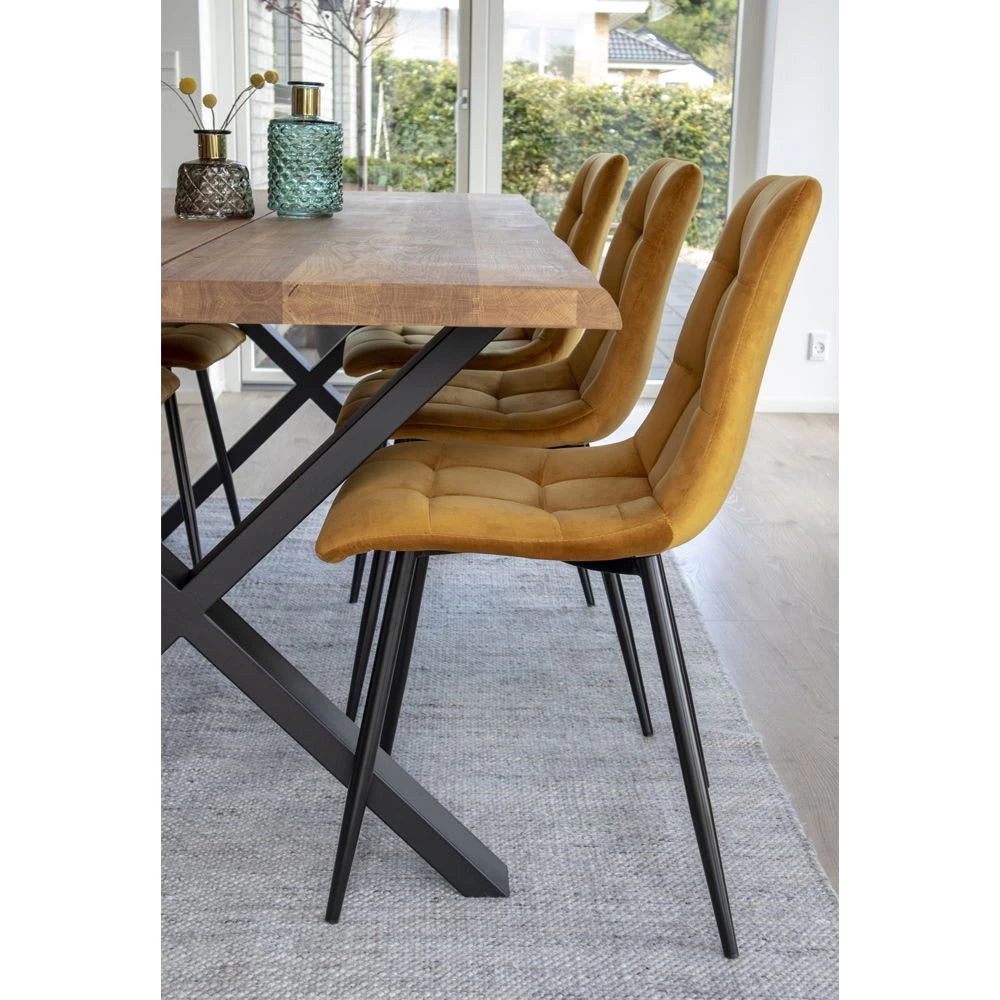 Set 2 scaune din Metal Negru si Catifea Galben H86xL44xA55cm Middelfart