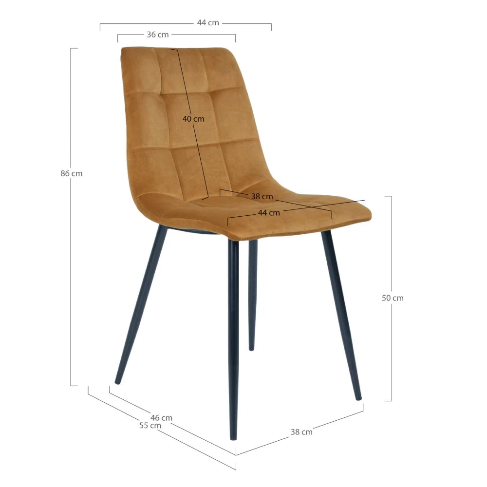 Set 2 scaune din Metal Negru si Catifea Galben H86xL44xA55cm Middelfart