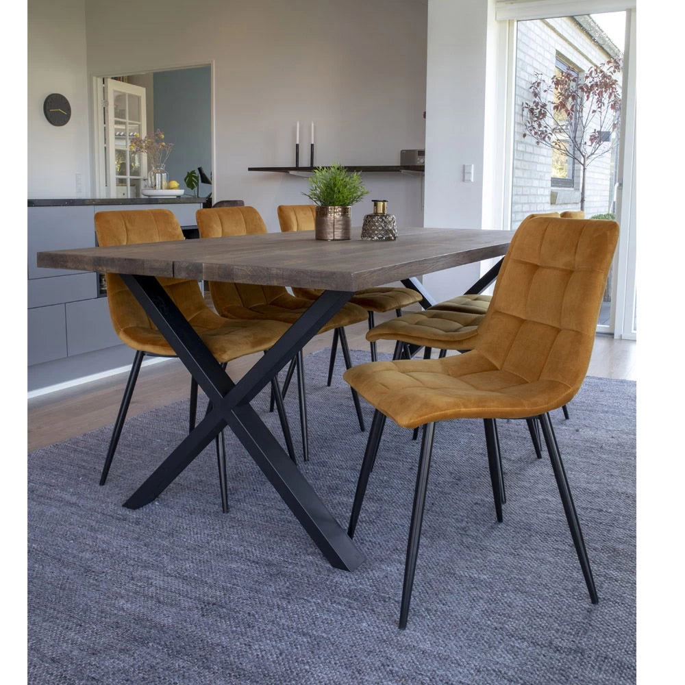 Set 2 scaune din Metal Negru si Catifea Galben H86xL44xA55cm Middelfart