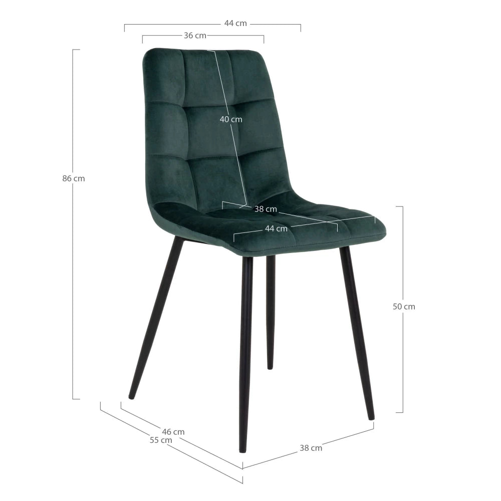 Set 2 scaune din Metal Negru si Catifea Verde H86xL44xA55cm Middelfart