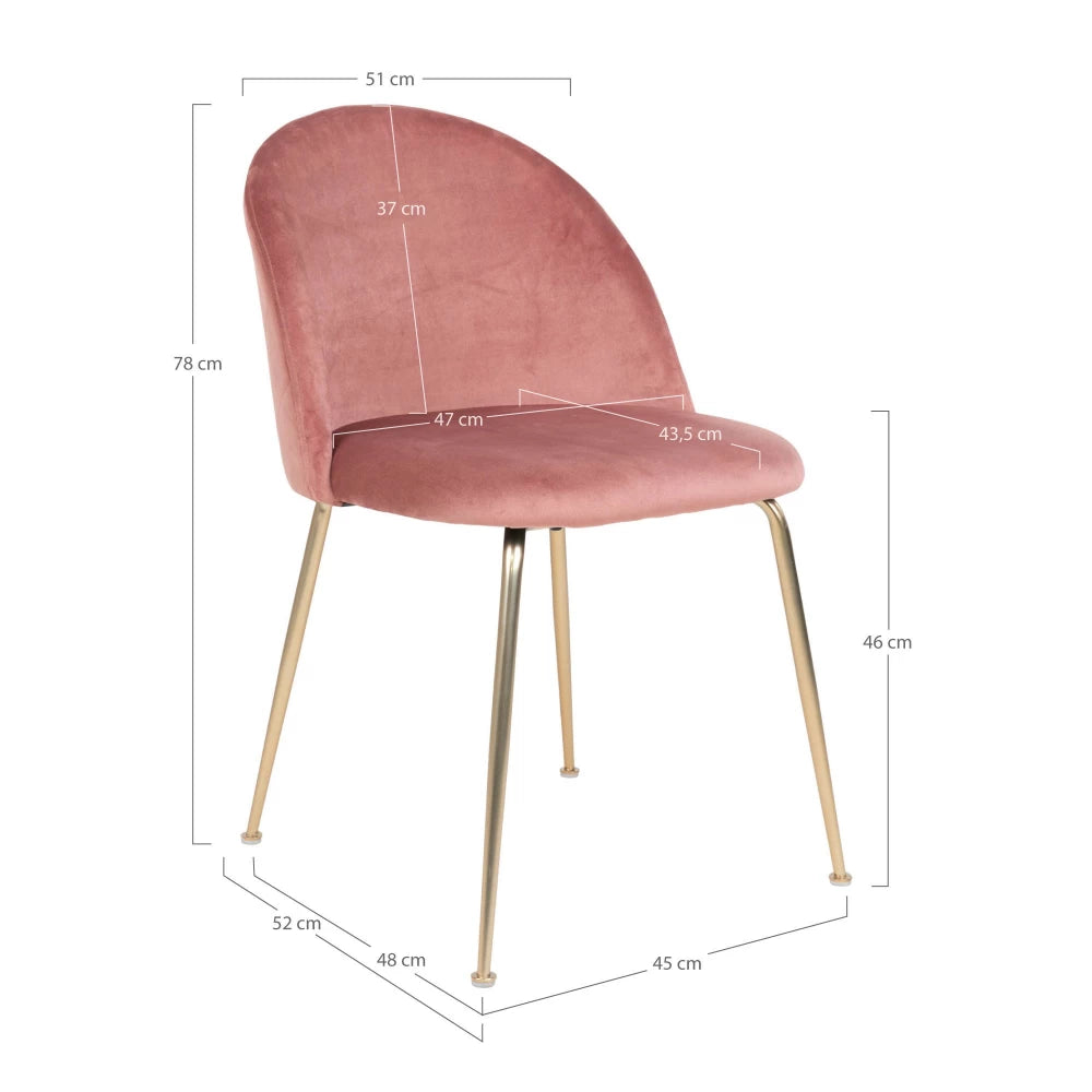 Set 2 scaune din Metal Alama si Catifea Roz H76xL51xA56cm Geneve